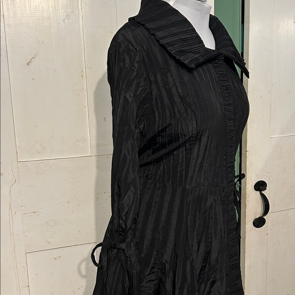 Ex Cond Jerry T Dress Coat Shacket Black Sz XL Crisp Crinkle Metallic Taffeta - Picture 6 of 16